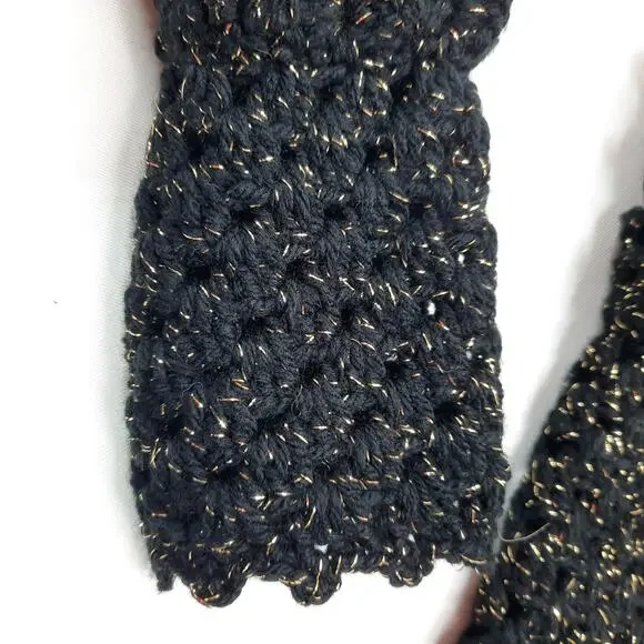 Dragon Scale Black Fingerless Gloves Handmade Texting Mermaid Crochet Crocodile - Picture 6 of 12